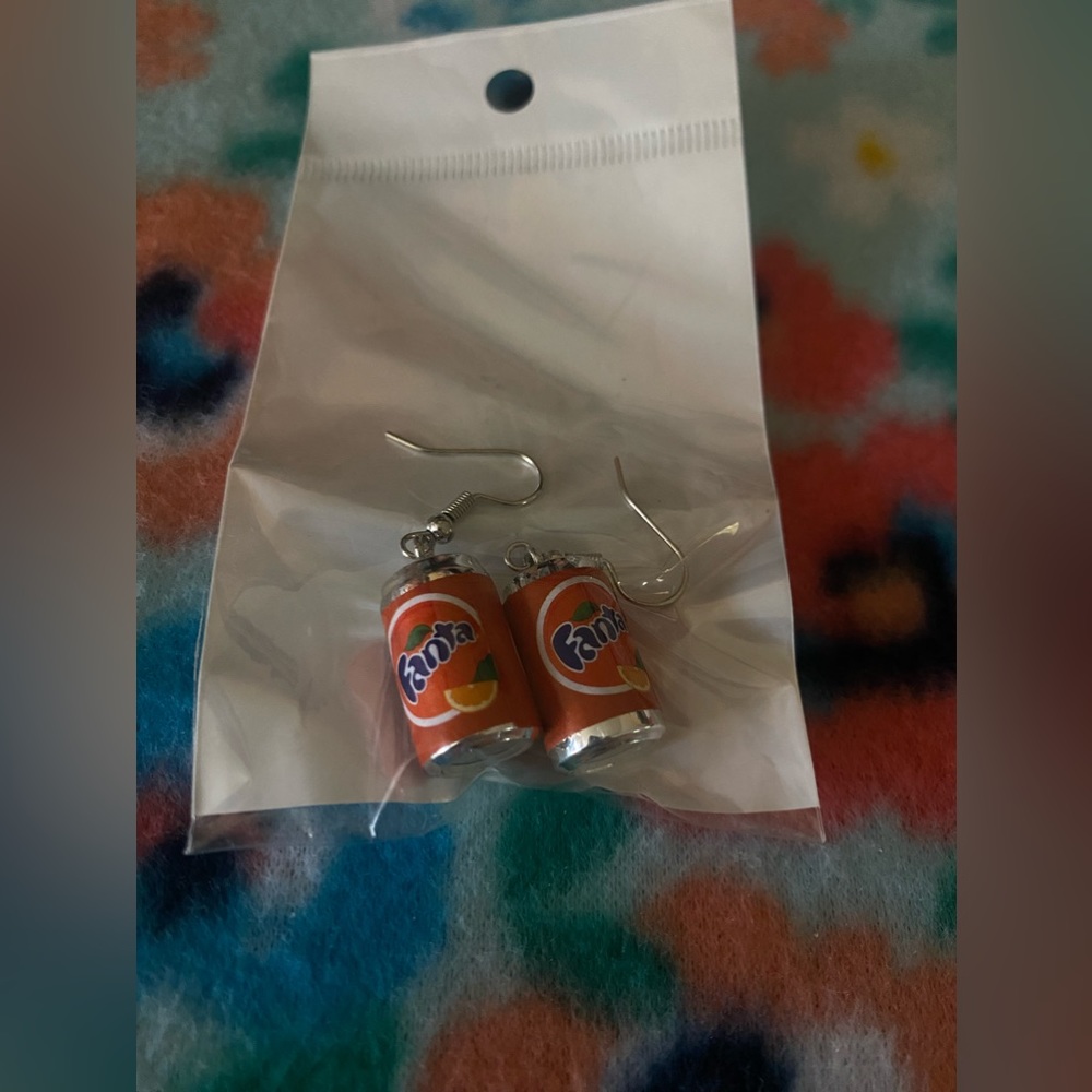 Orange Fanta Soda Can Dangle Drop Earrings Women Fashion